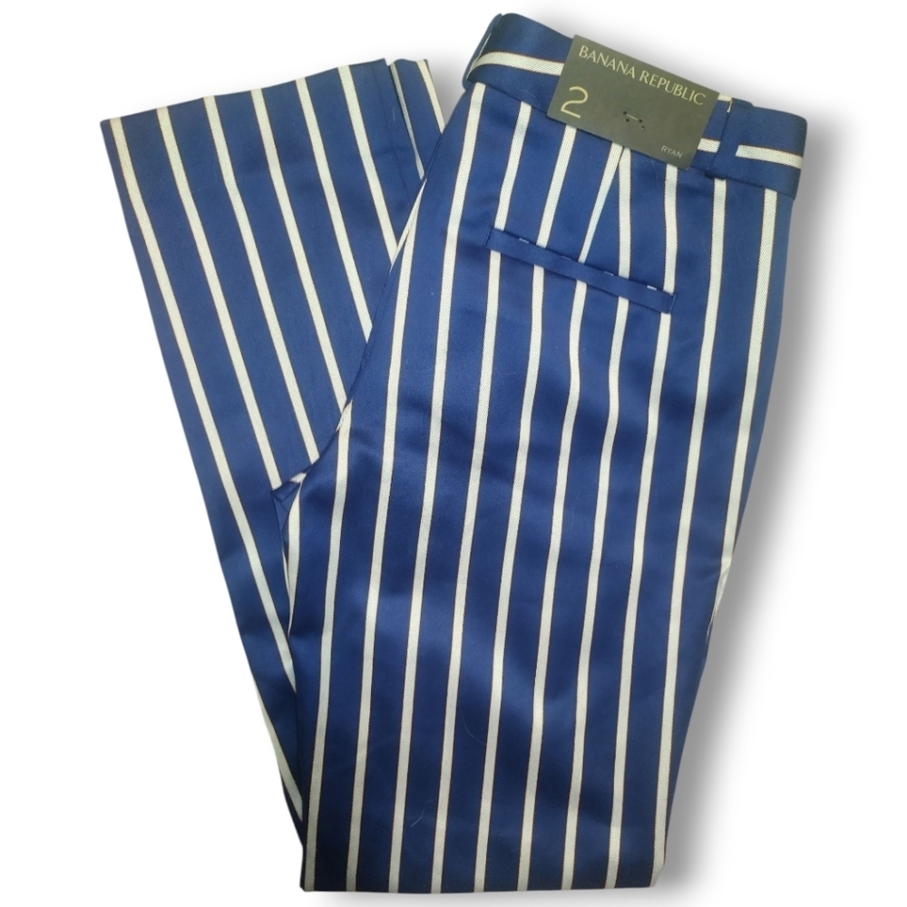 NWT Banana Republic Ryan Pant | Navy White & Rust | Striped Slim Straight Size 2 - Picture 4 of 14